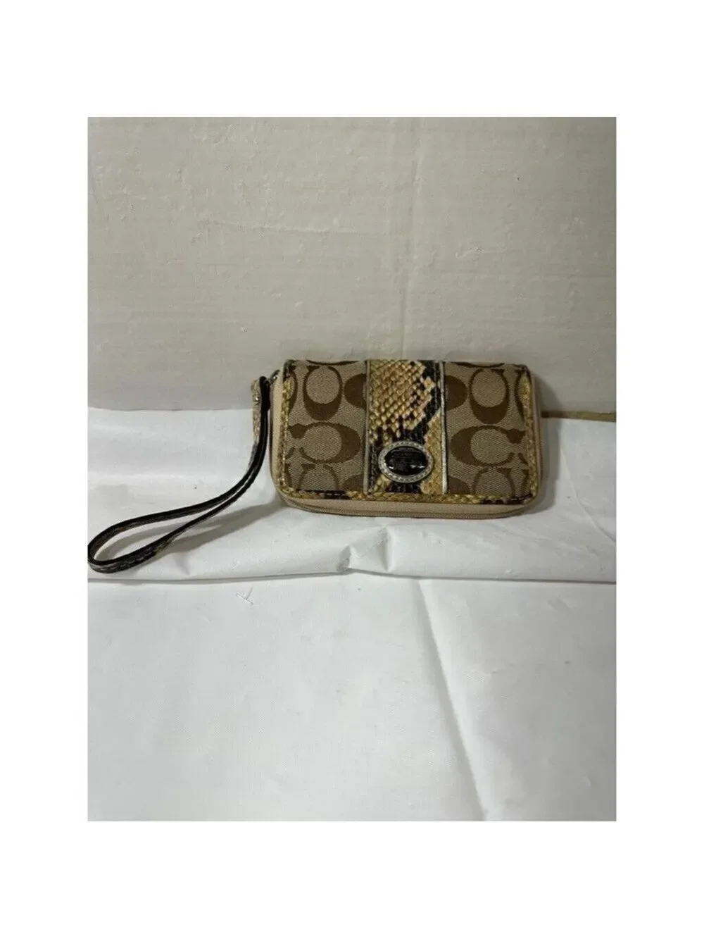 Coach 61851 Sutton Signature C Python Universal Case Wristlet Khaki/Natural